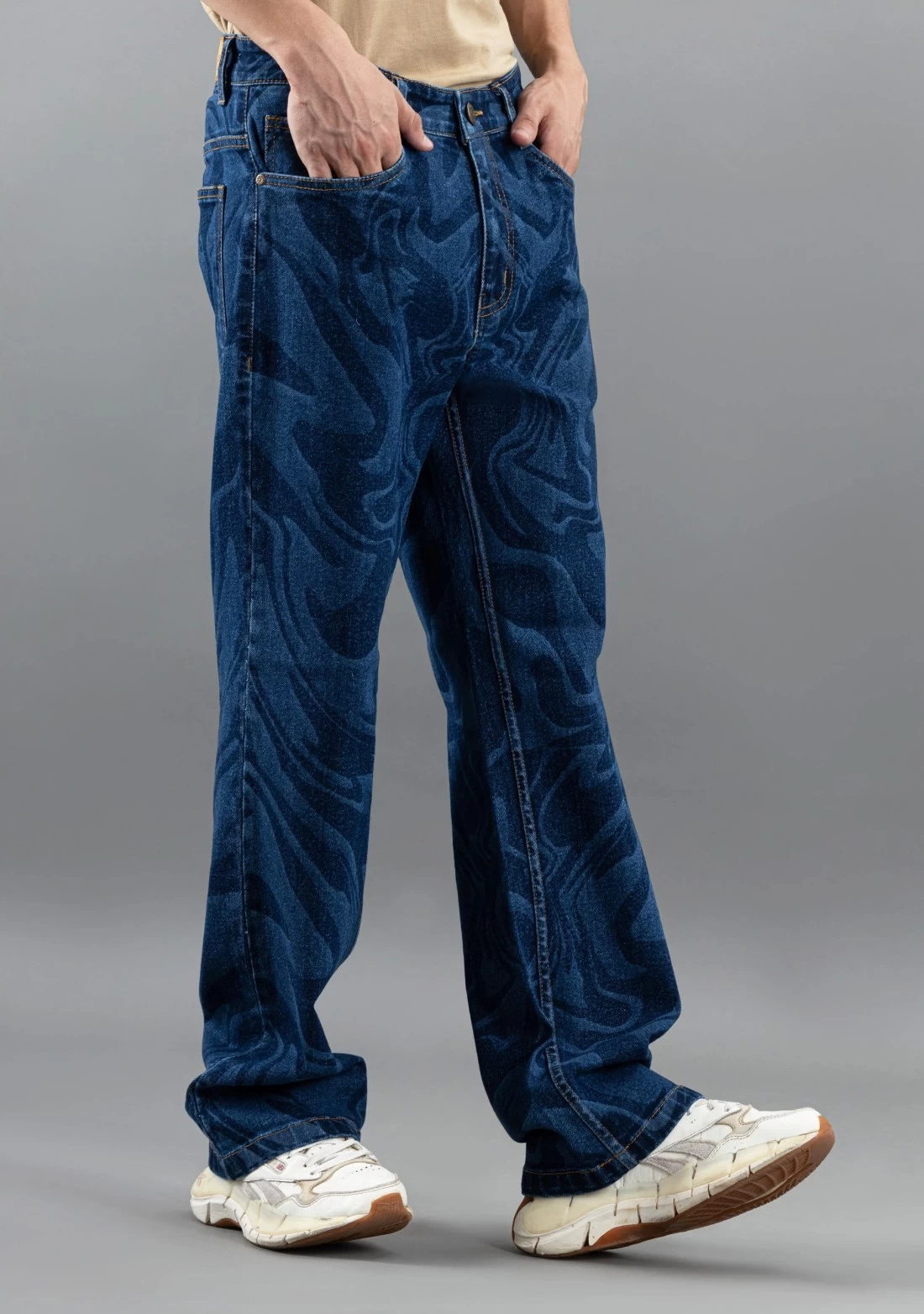 Blue Laser Print Straight Relaxed Fit Rhysley Jeans image by Mehar